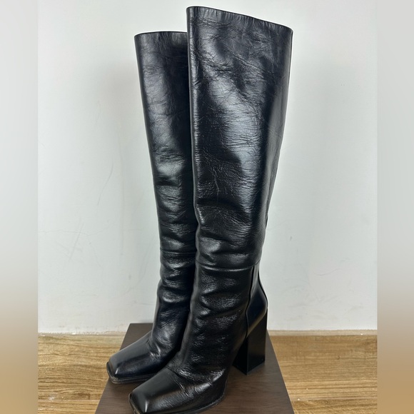 YSL SAINT LAURENT Paris Black Leather Boots - Picture 1 of 11